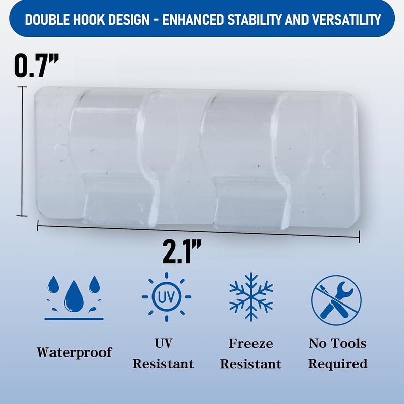 TW SHINE Hooks for Outdoor String Lights Clips, 30 Pack Heavy Duty Clips Clear Light Hook with Waterproof Adhesive Strips, Outside UV-Resistant Cord Hooks for Hanging Christmas Light Cable Organizer - Image 3